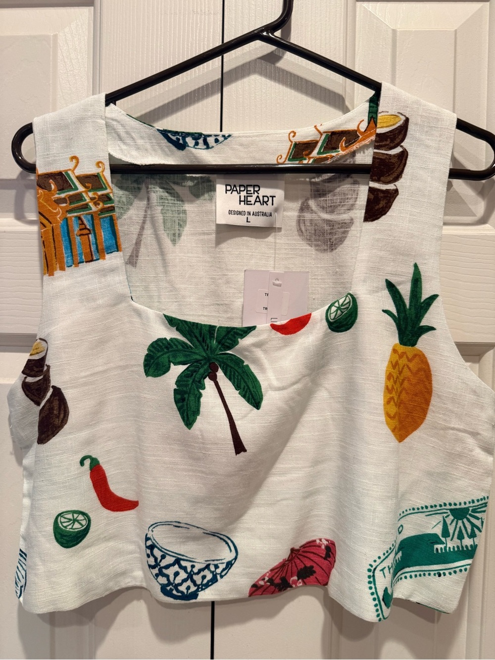 Paper Heart White Tropical Print Crop Top